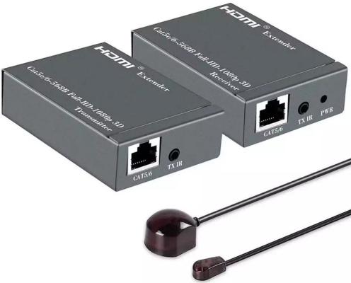 ORIENT VE045IR, HDMI extender (Tx+Rx), активный удлинитель до 60 м по витой паре Cat5e/6, HDMI 1.4а, 1080p@60Hz/3D, HDCP, доп. вых. HDMI, передача ИК сиг. упр.( IR-TX/Rx в компл), БП 5В/1А (31323)