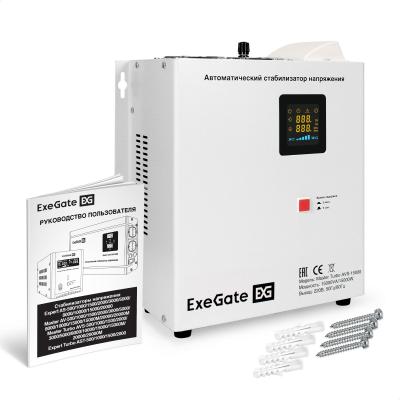 Стабилизатор напряжения настенный/напольный ExeGate Master Turbo AVS-15000M (15000ВА, вход 100-265В, цветной дисплей, выход 220В±8%, КПД 98%, 5 уровней защиты, задержка, усиленный метал.корпус, 1*Schuko+клем.колодка, RTL)